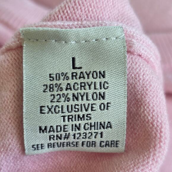 Faded Rose Pink Cherry Embroidered Sweater Womens Size L Soft Knit Long Sleeve - Picture 10 of 12